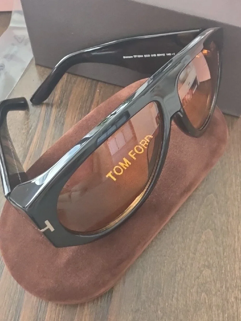 Tom Ford Black Shield Sunglasses with Brown Lenses